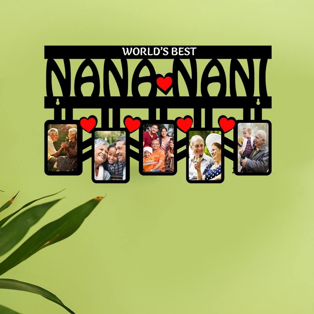 GIFT JAIPUR Worlds Best Nana Nani 5 Photo Hanger Wooden Wall Photo Frame 15 X 9 inch - DIY Anniversary Birthday love Care gift f